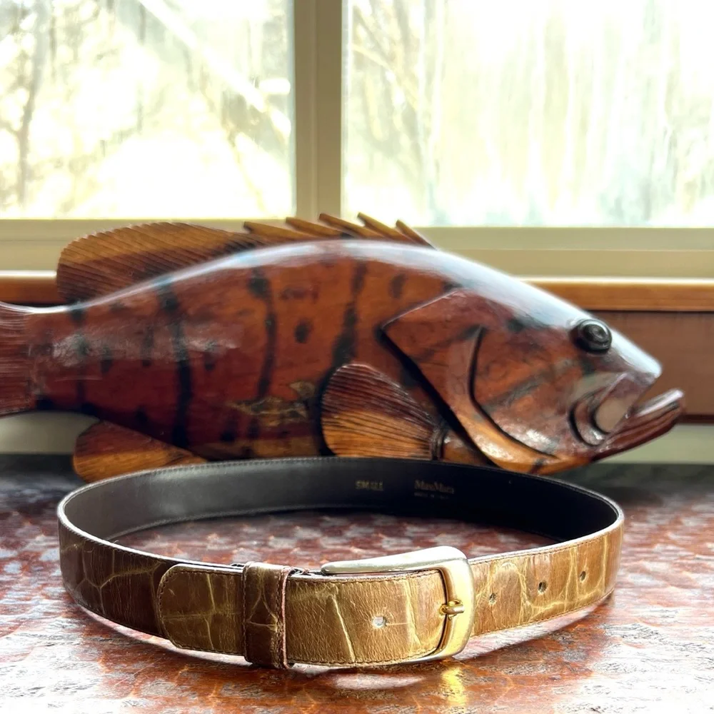 Croc🐊Embossed MaxMara Leather Belt Made in Italy Size Small Excellent Condition - Picture 1 of 4